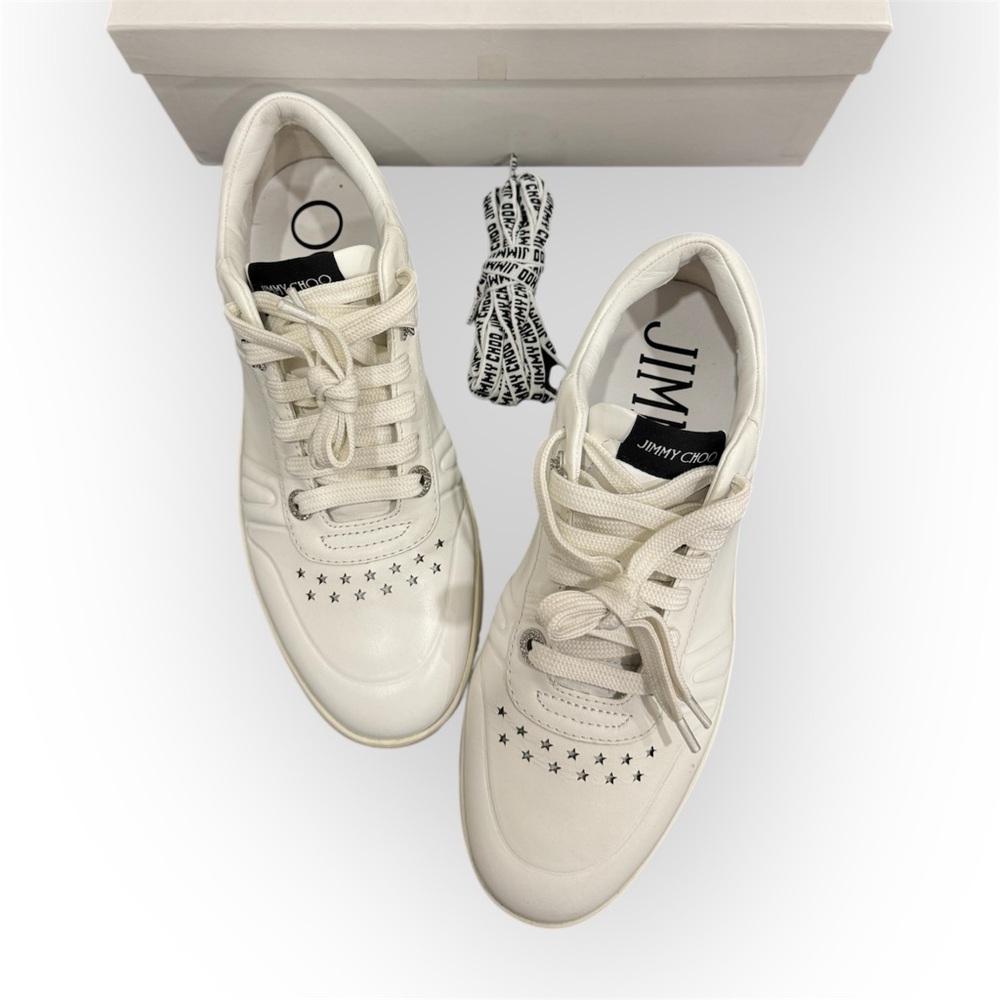 Jimmy Choo Hawaii Leather White Low Top Sneaker Size 38